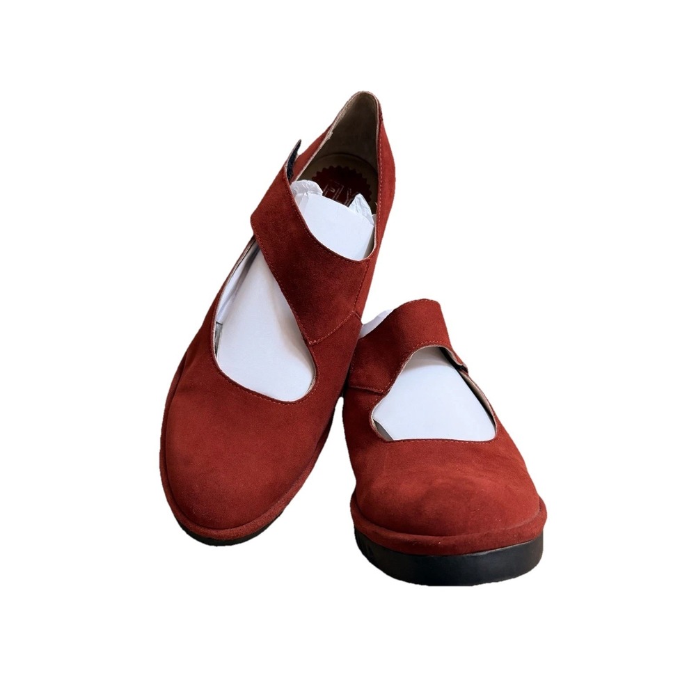 Fly London Lyka Wedge Mary Jane Loafer In Red Suede black sole Size 39M U.S-8